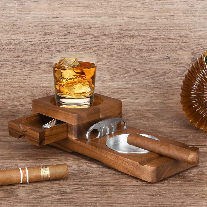 Men Accessories Drawer - Multifunktionaler Zigarrenaschenbecher aus Massivholz mit Zigarrenschublade,