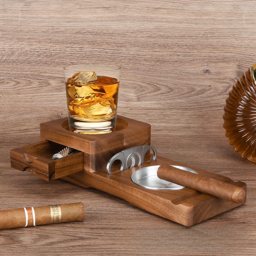 Men Accessories Drawer - Hochwertiges Zigarrenzubehör für Herren: Holz-Zigarrenaschenbecher mit